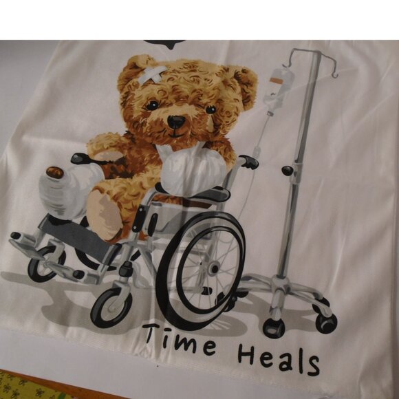 Get well Time Heals Throw Pillow Cover Teddy Bear Hospital Care Wish You Well - Picture 3 of 5
